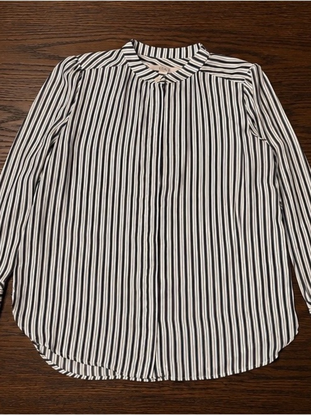 LOFT Black and White Vertical Stripe Button-Down Blouse